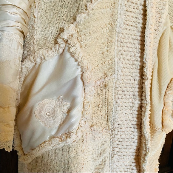 Sz L Ivory mixed media long bohemian coat - Picture 13 of 16